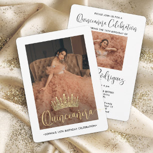 Invitación Elegante Quinceañera Crown Moderno 2 Foto Blanco