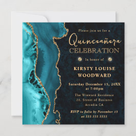 Invitación Elegante Quinceañera de Ágata Brillante Turquesa y
