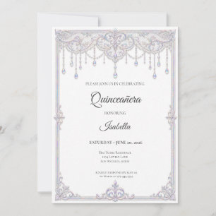 Invitación Elegante Quinceañera de Encaje Irisado