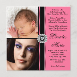 Invitación Elegante Quinceañera de Fotos Rosa