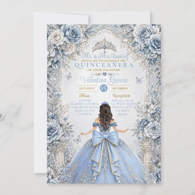 Invitación Elegante Quinceañera de Invierno Dulces 15 (Anverso)