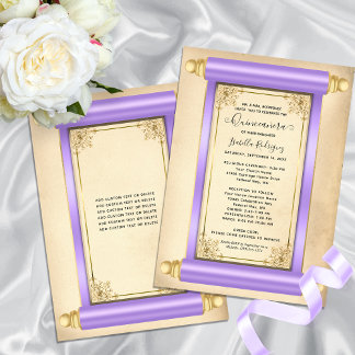 Invitación Elegante Quinceañera de Lilac Gold Scroll