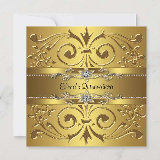 Invitación Elegante Quinceanera de oro (Anverso)