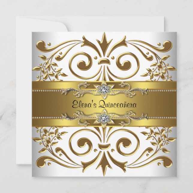 Invitación Elegante Quinceañera de oro blanco (Anverso)