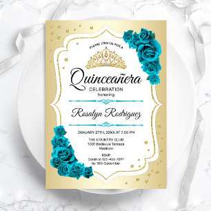 Invitación Elegante Quinceanera de oro blanco verde azulado