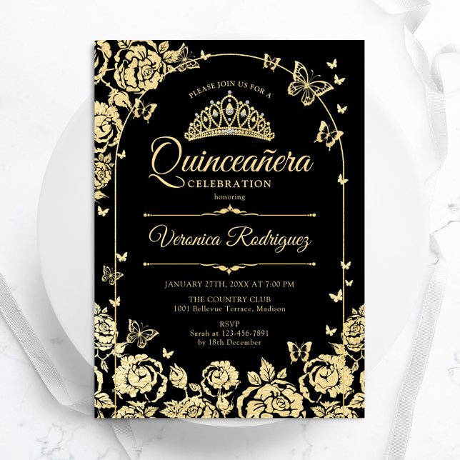 Invitación Elegante Quinceanera de Oro Negro (Subido por el creador)