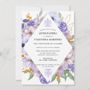 Invitación Elegante Quinceanera de Oro Púrpura
