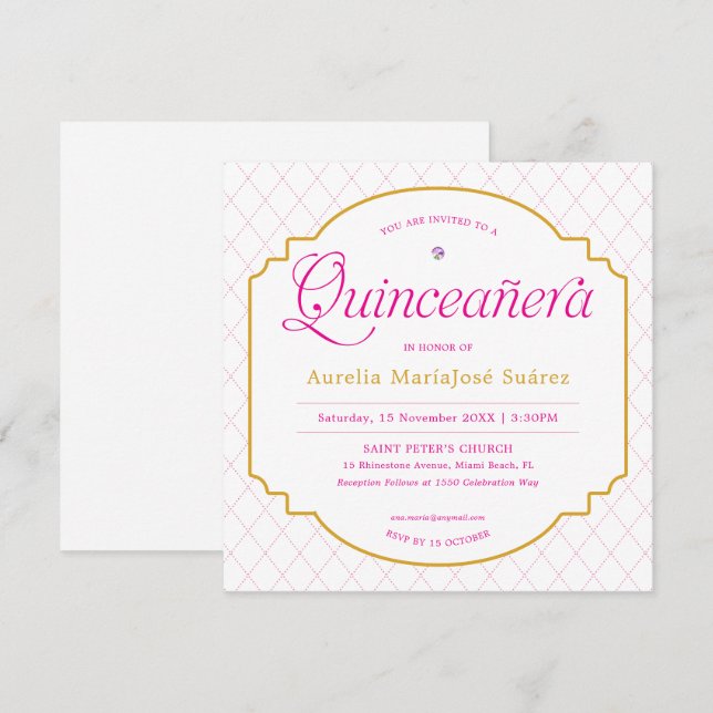 Invitación Elegante Quinceañera de oro rosa moderno (Anverso / Reverso)