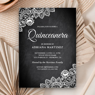 Invitación Elegante Quinceañera de Pizarra Rústica con Encaje
