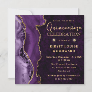Invitación Elegante Quinceañera de Purpura Dorado Brillante A
