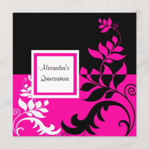 Invitación Elegante Quinceañera de Rosa Caliente y Vid Negra