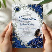 Elegante Quinceañera de Rosas Azules Reales y Plat