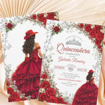 Elegante Quinceañera en acuarela roja y plateada