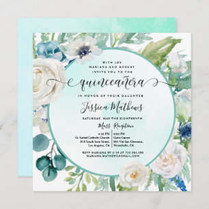 Invitación Elegante Quinceañera en Aqua Turquoise Verde azula