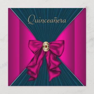 Invitación Elegante Quinceañera en azul acuatico y rosa calie