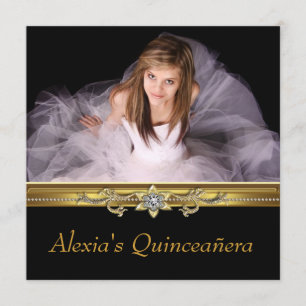 Invitación Elegante Quinceañera en negro y dorado