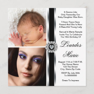 Invitación Elegante Quinceañera en plata, negro y blanco
