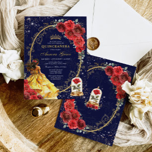 Invitación Elegante Quinceañera Encantado Roses Rojos Floral