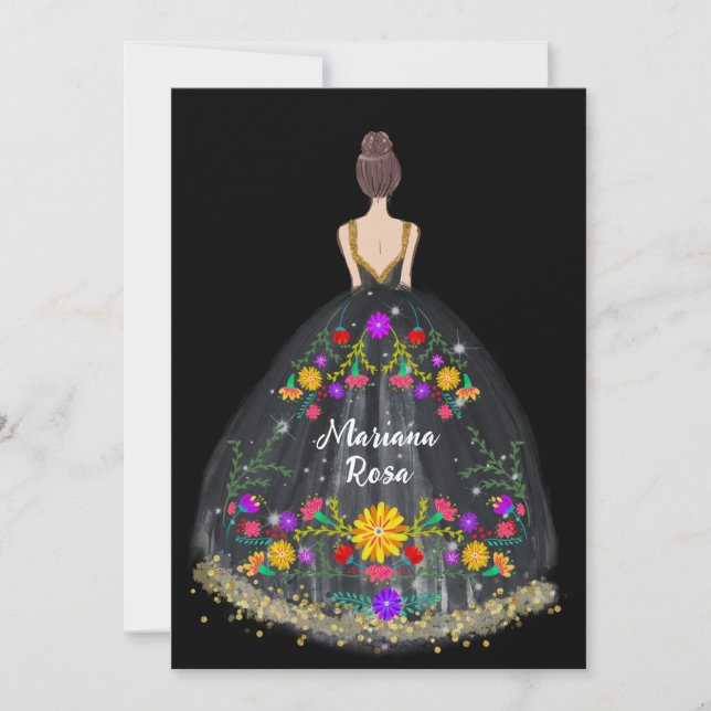 Invitación Elegante Quinceanera Fiesta Mexicana Cumpleaños Fl (Anverso)