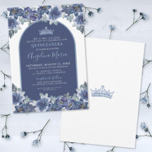 Elegante Quinceañera Floral Acuarela Azul