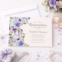 Elegante Quinceañera Floral Azul Lila Horizontal