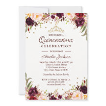 Elegante Quinceañera Floral Borgoña Dorada