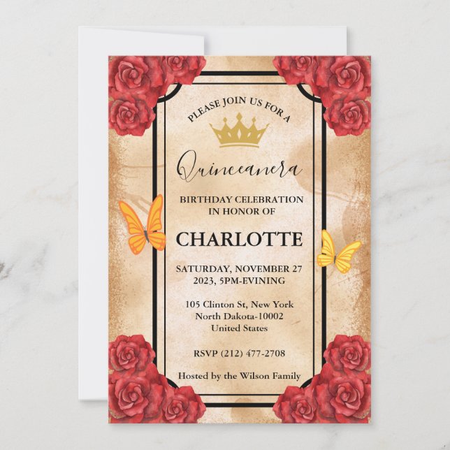 Invitación Elegante Quinceanera Floral Cuta Para El Cumpleaño (Anverso)
