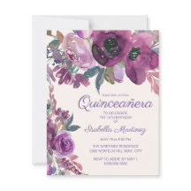 Elegante Quinceañera Floral de Acuarela Morada 15