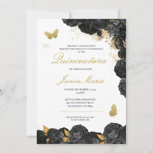 Invitación Elegante Quinceañera floral de mariposa negra y do