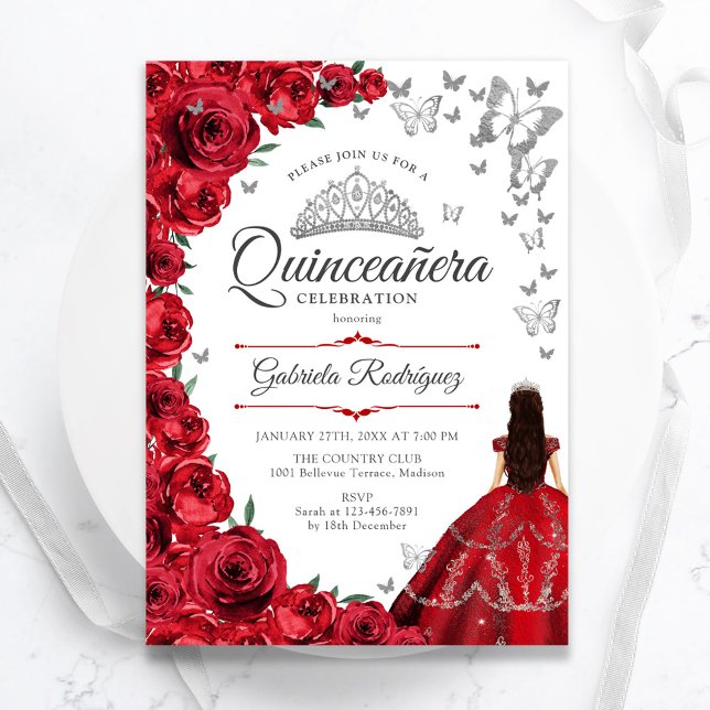 Invitación Elegante Quinceanera floral de rosas rojas (Subido por el creador)