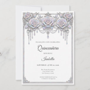 Invitación Elegante Quinceañera Floral Iridescente