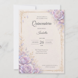 Invitación Elegante Quinceañera Floral Iridescente