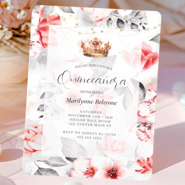 Invitación Elegante Quinceañera floral roja (Subido por el creador)