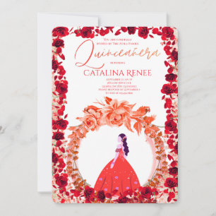 Invitación Elegante Quinceañera Floral Rosa