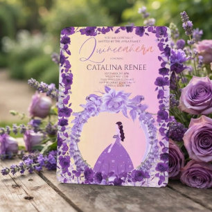 Invitación Elegante Quinceañera Floral Rosa