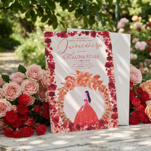 Invitación Elegante Quinceañera Floral Rosa