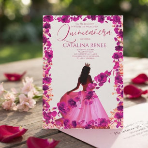 Invitación Elegante Quinceañera Floral Rosa