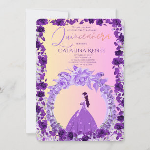 Invitación Elegante Quinceañera Floral Rosa