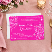 Elegante Quinceañera Floral Rosa Fucsia y Blanco