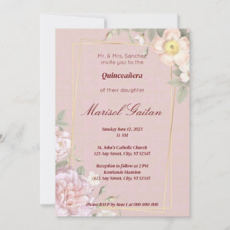Invitación Elegante Quinceañera floral rosa/Invitación a la b