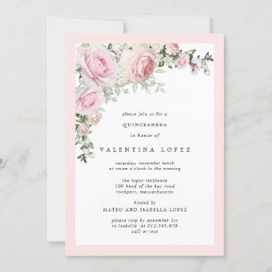Invitación Elegante Quinceanera floral rosa Rubor