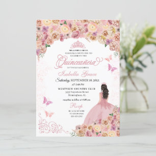 Invitación Elegante Quinceanera floral rosa Rubor