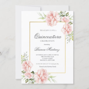 Invitación Elegante Quinceanera floral rosa Rubor