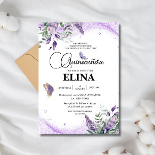 Invitación Elegante Quinceañera Lilac Lavender Butterfly