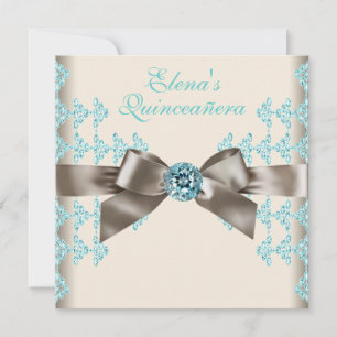 Invitación Elegante Quinceañera marrón y azul teal