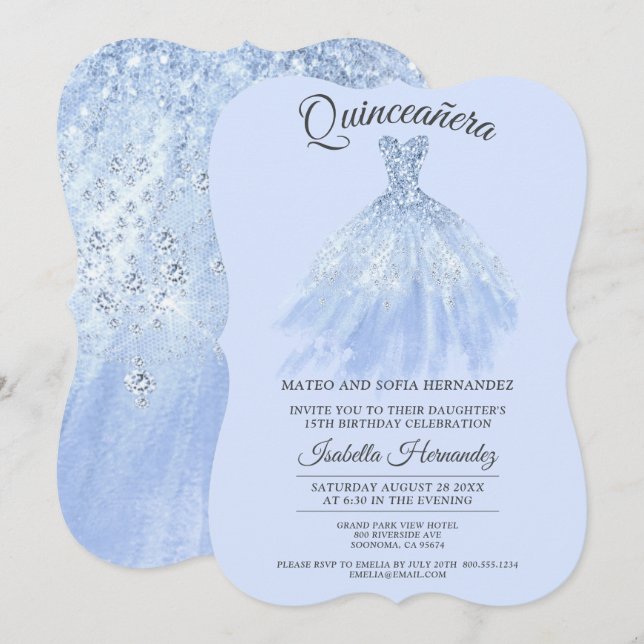 Invitación Elegante Quinceanera Mis Quince Purpurina Violeta  (Anverso / Reverso)