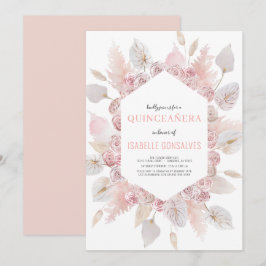 Invitación Elegante QUINCEAÑERA Moderno Boho Watercolor Rubor