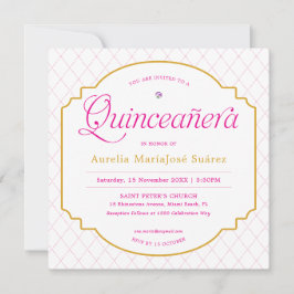Invitación Elegante Quinceañera Moderno Rosa Dorado