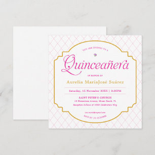 Invitación Elegante Quinceañera Moderno Rosa Dorado