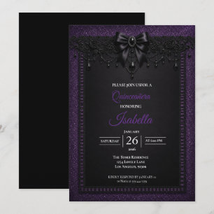 Invitación Elegante Quinceañera Morado Negro